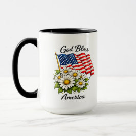 神の祝福アメリカUSAフラグとデイジーの花の芸術 マグカップ
