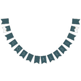 神の祝福クレセント月と星ネイビーブルーバプテスマ バンティングフラッグ