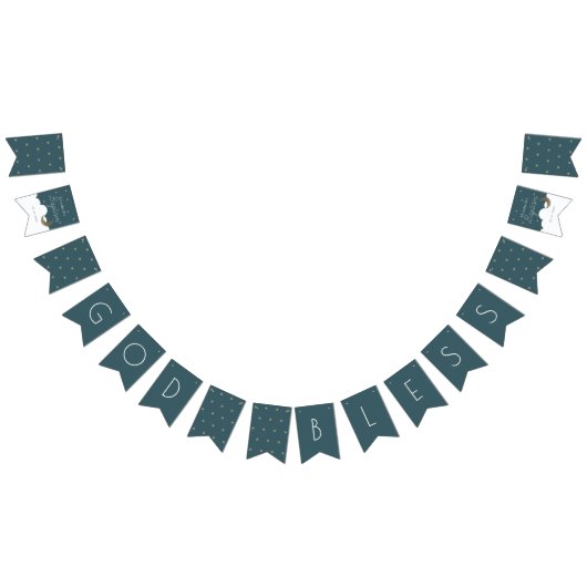 神の祝福クレセント月と星ネイビーブルーバプテスマ バンティングフラッグ (全)