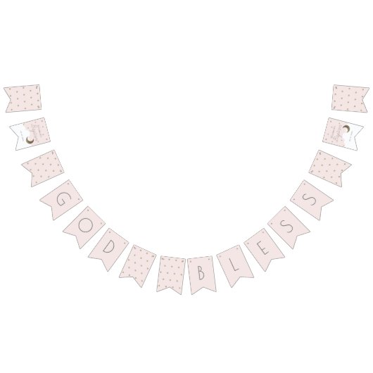 神の祝福三日月&星ピンクの女の子バプテスマ バンティングフラッグ (全)