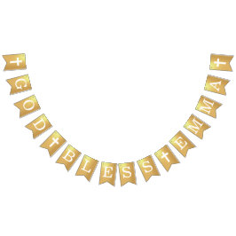 神の祝福金ゴールド4文字の名前の洗礼聖餐会 バンティングフラッグ