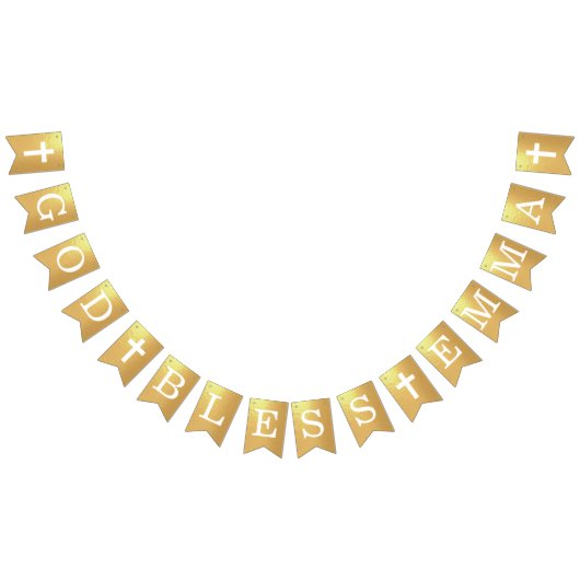 神の祝福金ゴールド4文字の名前の洗礼聖餐会 バンティングフラッグ (全)
