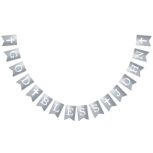 神の祝福4文字の名前シルバーバプテスマ聖餐会 バンティングフラッグ (全)