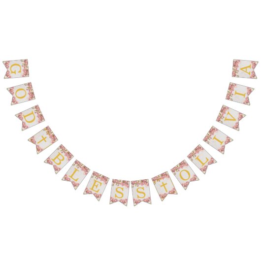 神の祝福6文字ピンクの蘭バプテスマ聖餐会 バンティングフラッグ (全)