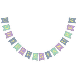 神の祝福6文字ブルーグリーンバプテスマ聖体拝領 バンティングフラッグ