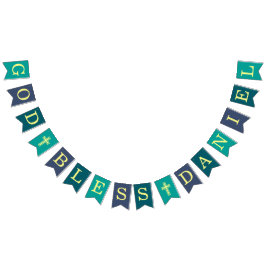 神の祝福 6文字の少年 ティール色の洗礼・聖体拝領 バンティングフラッグ