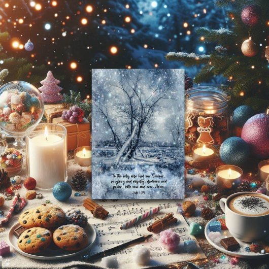 神の私たちの救い主聖なる書物、 経典雪の木クリスマス シーズンカード