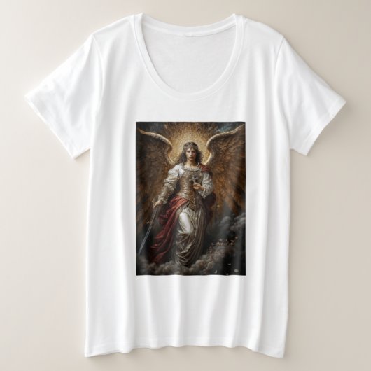 神の秩序の光、大天使ミカエル プラスサイズTシャツ (デザイン正面)