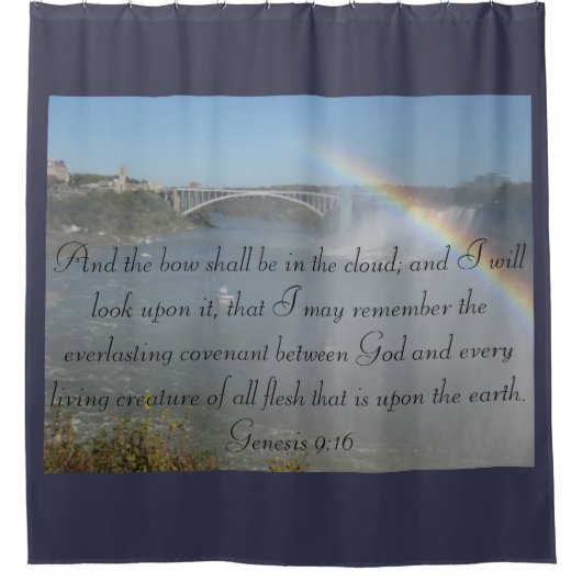 神の約束の虹の聖書の詩のメモ シャワーカーテン (正面)