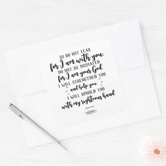 神の約束タイポグラフィ：イザヤ書第41章10節 スクエアシール (封筒)