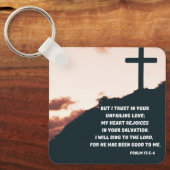 神の絶え間ない愛の中で喜ぶ詩篇バイブル聖句 キーホルダー (正面)