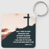 神の絶え間ない愛の中で喜ぶ詩篇バイブル聖句 キーホルダー (裏面)