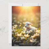神の羊 & 花のイースター祝福の祈り シーズンカード (正面)
