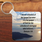 神の聖書の聖句ローマ人を恥じない1:16 キーホルダー (正面)