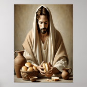 神の聖餐式：イエスがパンを破る ポスター (正面)