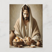 神の聖餐式:イエスがパンを破る ポストカード (正面)
