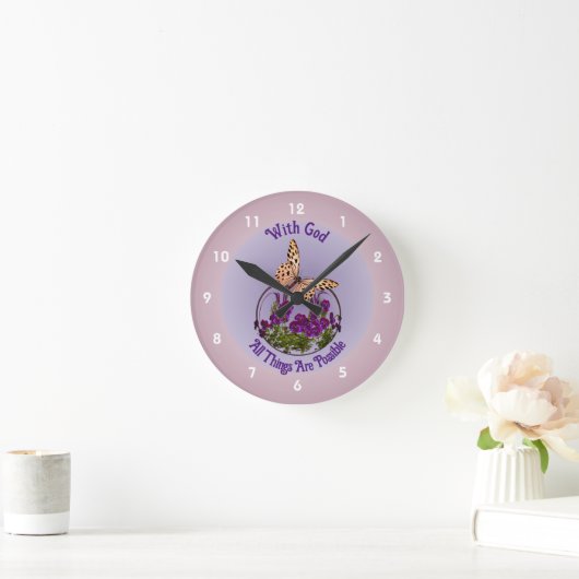 神の蝶の花の芸術と感動的 ラウンド壁時計 (ホーム)