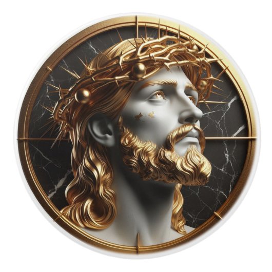 神の装飾イエスは天国を見て セラミックノブ (正面)