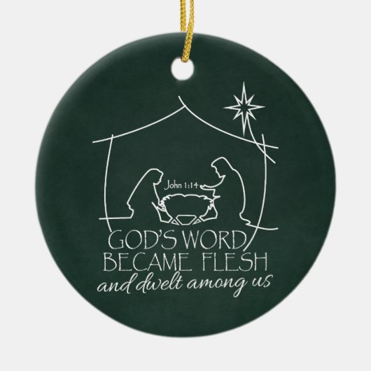 神の言葉が肉出生聖なる書物、 経典ギフトとなった セラミックオーナメント (正面)