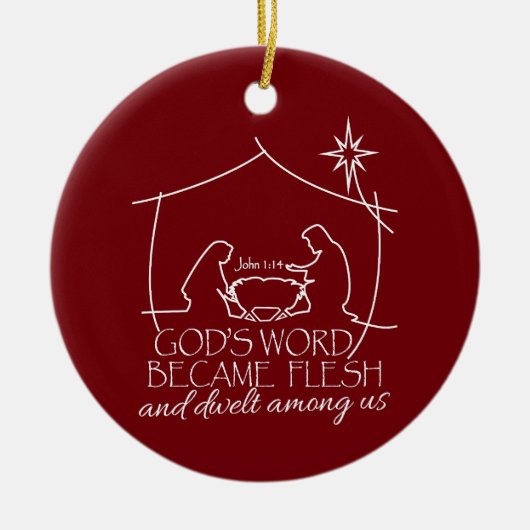 神の言葉が肉出生聖なる書物、 経典ギフトとなった セラミックオーナメント (正面)