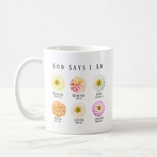 神の言葉による肯定の聖句とパステルフラワー コーヒーマグカップ (左)