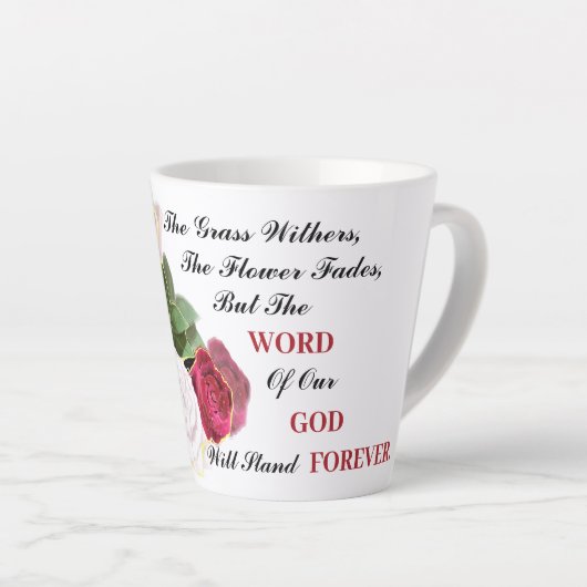 神の言葉は永遠に残る カフェラテマグ (右アングル)