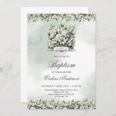 神の贈り物大切緑と金ゴールドバプテスマ 招待状 (正面/裏面)