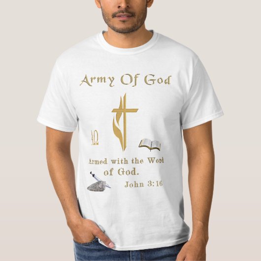 神の軍勢 聖書の詩 ヨハネの福音書3:16 Tシャツ (正面)