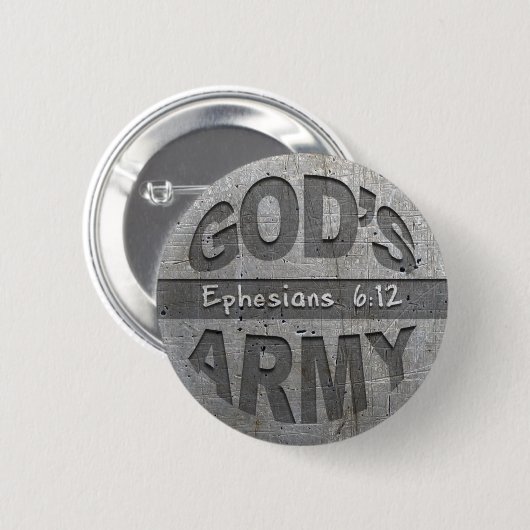 神の軍隊- Ephesiansの6:12の聖書の詩の金属の灰色 缶バッジ (正面&裏面)