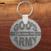 神の軍 – エペソ6:12聖書の聖句メタルグレー キーホルダー (正面)
