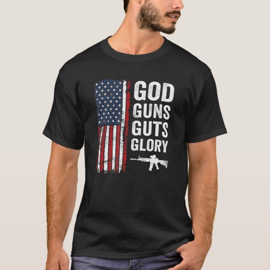 神の銃は栄光アメリカ国旗の愛国的なクリスチャン Tシャツ (正面)