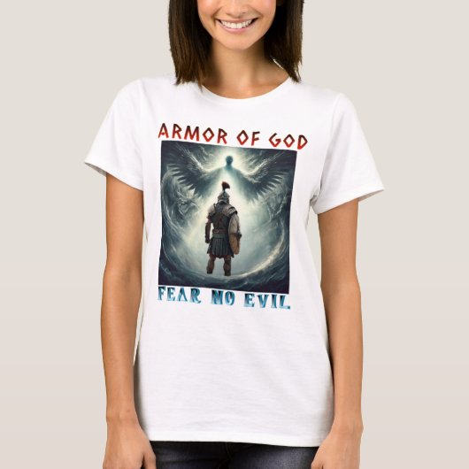 神の鎧 悪を恐れない クリスチャンデザイン Tシャツ (正面)