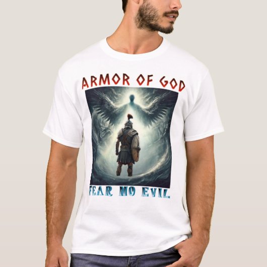 神の鎧 悪を恐れない クリスチャンデザイン Tシャツ (正面)