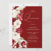 神の開花ゴージャスレッドホワイトフローラキンセアニェラ 招待状 (正面)