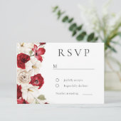 神の開花：白と赤ゴージャスなフローラ結婚の 出欠カード (スタンド正面)