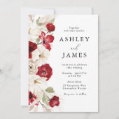 神の開花:白と赤ゴージャスなフローラ結婚の 招待状 (正面)