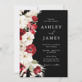 神の開花:白&赤フローラエレガントな結婚式 招待状 (正面)