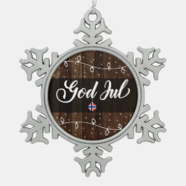 神の7月のノルウェーのメリークリスマス、素朴なスタイル スノーフレークピューターオーナメント