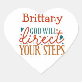 神はあなたのステップを指示する可愛いクリスチャンカスタム ハートシール (正面)