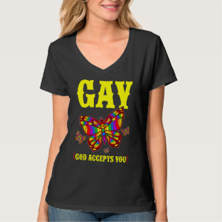 神はあなたを受け入れるバタフライLgbt Tシャツ