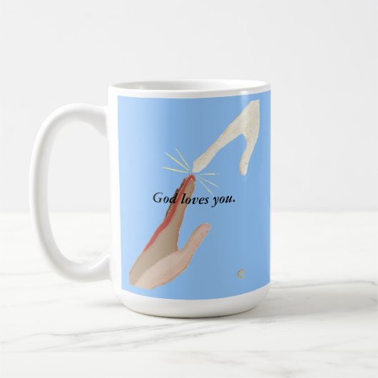 神はあなたを愛し、エネルギー数々のと人種のハンズマググ コーヒーマグカップ (左)