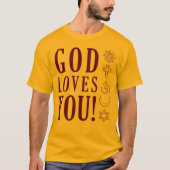 神はあなたを愛する+世界の宗教のシンボル Tシャツ (正面)