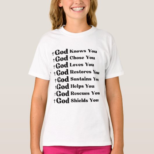 神はあなたを知り、あなたを愛し、回復し、あなたを救う Tシャツ (正面)
