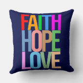 神はあなたを祝福し、信仰、希望、愛の前向きカラフル クッション (裏面)