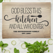 神はこの台所の家族の名前を祝福する キッチンタオル (折り畳み)