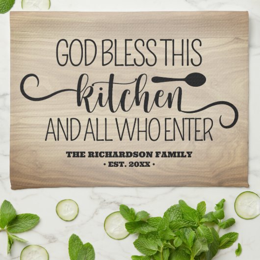 神はこの台所の家族の名前を祝福する キッチンタオル (折り畳み)