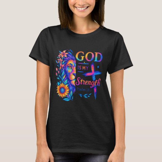 神はわが力 詩篇28_7 ライオンTシャツ Tシャツ (正面)