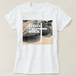 神はわが岩 聖書の詩 白い十字架 キリスト教 Tシャツ
