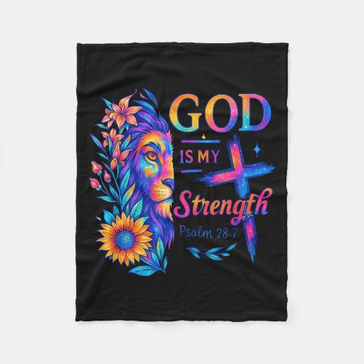 神はわたしの力 詩篇 28:7 ライオンTシャツ フリースブランケット (正面)
