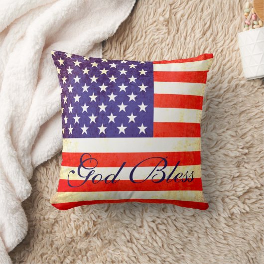 神はアメリカの旗の枕を賛美します クッション (ブランケット)